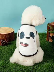We Bare Bears X PETSIN 1件可愛大黑眼圈趣味表情印花寵物背心，黑色滾邊無袖柔軟透氣防掉毛寵物衣服 - 彩色 - 查看 2
