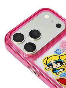 THE POWERPUFF GIRLS X SHEIN 卡通圖案粉色透明手機殼，防摔保護 13-17 手機殼 - 彩色 - 查看 3