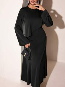 Veilorie Gaun Minimalis Lengan Panjang Warna Polos untuk Wanita, Cocok untuk Kencan dan Liburan - Hitam - View 4