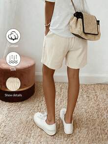 Balvessa Casual Solid Color Shorts, Summer - Apricot - View 2