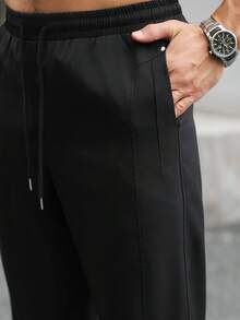 Manfinity Homme 男士純色休閒長褲 夏季卡其褲 直筒休閒褲 適合 7 月 4 日國慶與度假穿著 - 黑色 - 查看 8