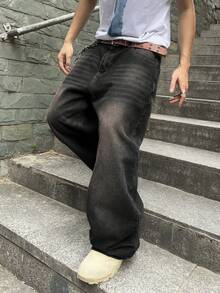 Manfinity EMRG Men's Distressed Solid Color Denim Jeans - Black - View 7