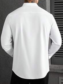Manfinity Homme Manfinity Plus Size Men's Big & Tall Long-Sleeve Henley Shirt; Suitable For Business-Casual Styling. - White - View 2