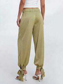 Avantive Women's Fashionable Versatile Solid Color Drawstring Ankle Pants City Break Olive Green Autumn Casual - Green - View 3
