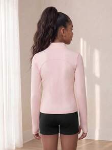 SHEIN 少女運動服，粉色彈性防曬瑜伽外套，適用於瑜伽、普拉提、跑步和戶外運動 - 淺粉色 - 查看 6