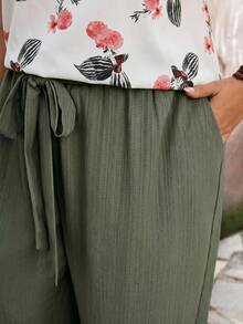 SHEIN CURVE+ Plus Size 2pcs/Set Casual Boho All-Over Print Shirt And Solid Color Pants Summer Outfits For Women Flowy Pants Easter Bohemia Beach Vacation Pink - Green - View 7