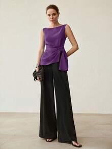 MOTF PREMIUM ELEGANT ASYMMETRICAL HEM SLEEVELESS BLOUSE - Purple - View 1