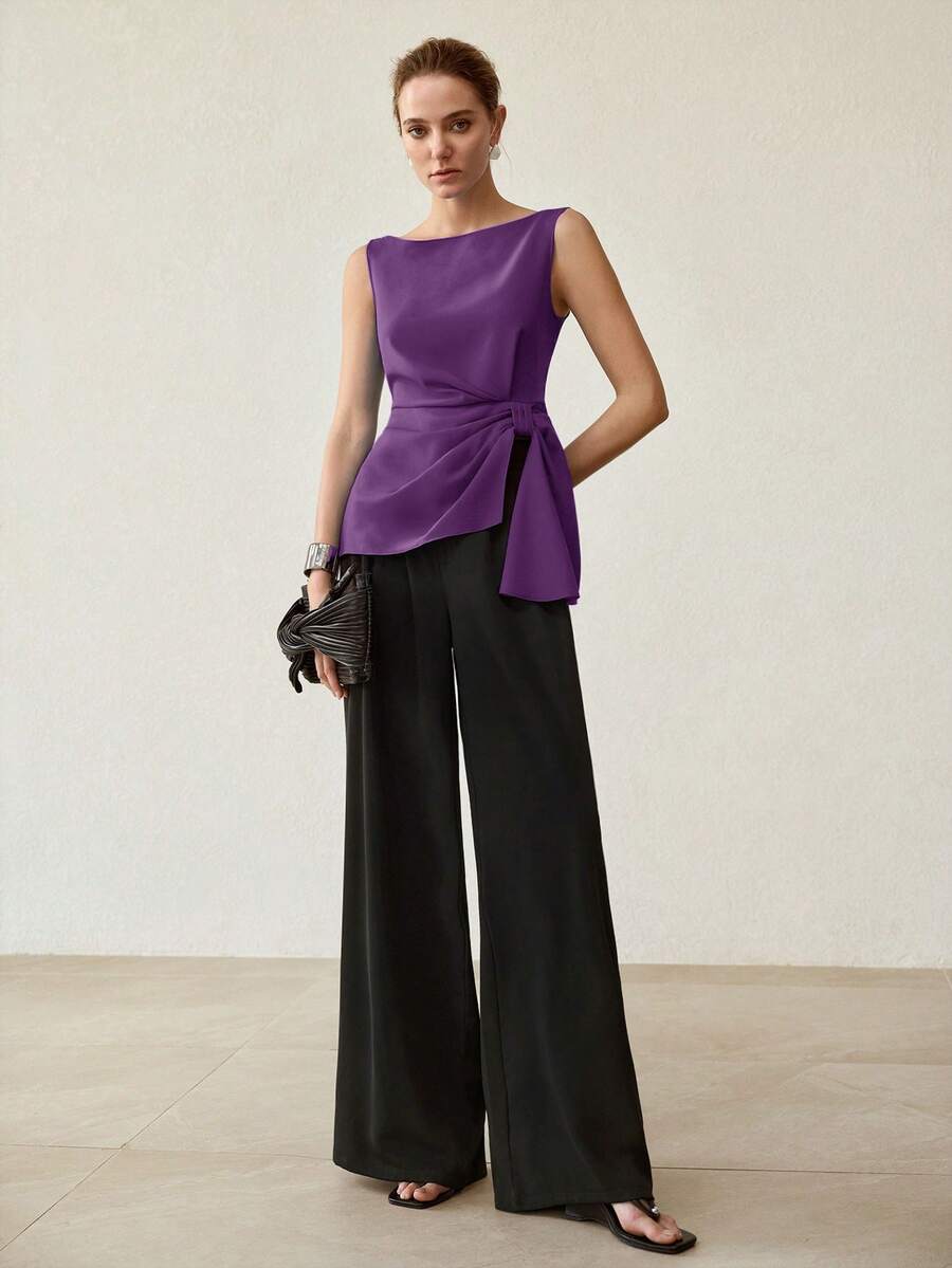 MOTF PREMIUM ELEGANT ASYMMETRICAL HEM SLEEVELESS BLOUSE - Purple - View 1