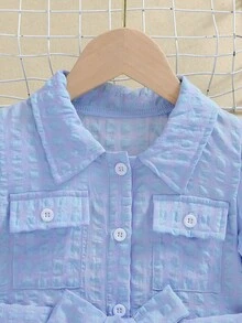 SHEIN Elladie kids Cô Gái Trẻ Kẻ sọc Ống tay áo Đầm Với thắt lưng - Màu xanh lam - Xem 7