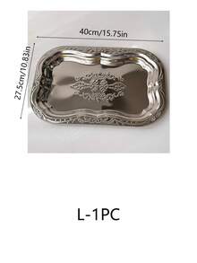 1PC Stainless Steel Multi-Purpose Rectangular Tray, Embossed Metal Fruit Bowl, Stainless Steel Decorative Tray, Jewelry And Cosmetics Storage Box, Bathroom Shelf, Storage Tray - Silver - View 11