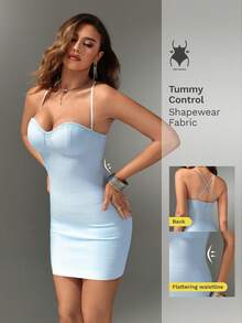 Nuvra Light Blue Lace Spaghetti Strap Bandage Mini Dress For Date Night Out Club Party Summer Sexy - Baby Blue - View 8