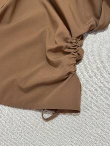 Franclia Plus Size Casual Loose Embroidered Shirt - Brown - View 7