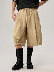 Vaulklash Men's Solid Color Drawstring Waist Casual Versatile Daily Wear Shorts - Khaki - View 6