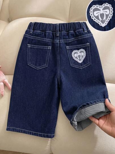 Shorts vaqueros holgados y casuales para niñas, pantalones de largo medio, adecuados para la escuela, salidas y uso diario versátil