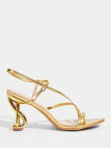 CUCCOO TILAWA Cross-Strapped High-Heeled Sandals, Special-Shaped Heel Design, Versatile Banquet Women's Shoes With Temperament, Fashionable Party Wear - Gold - View 7
