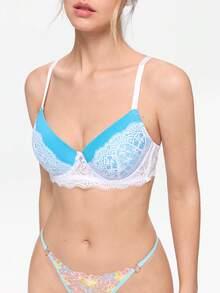 Bonmuse 女士蕾丝加垫聚拢文胸 - 舒适支撑，提升胸型 - 淺藍色 - 查看 6