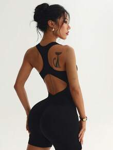 Slayform Slayform Women's Seamless Yoga Sports Romper Gym Black Summer Sexy - Black - View 7