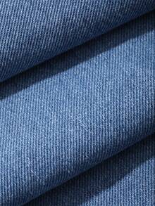 Livesso Vacation Holiday Outfit Summer Round Neck Sleeveless Button Denim Top Paired With Loose Wide Leg Long Pants Blue Women's Denim Set Brunch Casual - Blue - View 9