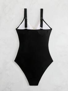 Swim Lushoire 1pc Striped Special Fabric Crossed Chest Monokini Swimsuit For Summer Beach Vacation - Multicolor - View 5