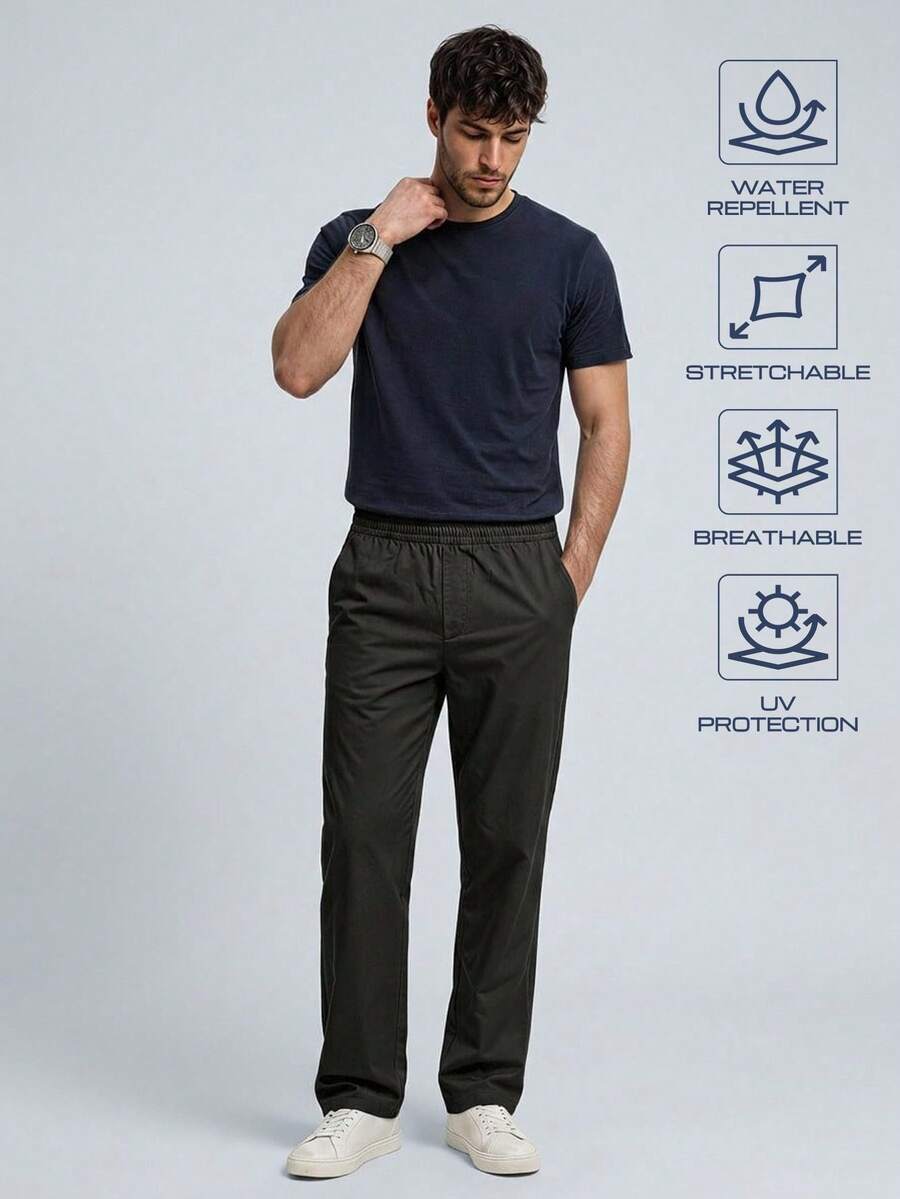 TekDrob WaterProof & UV Protection Tapered Pants With Drawstring Waistband - Black - View 1