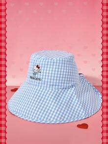 HELLO KITTY AND FRIENDS | SHEIN A Ladies', Embroidered, Blue Plaid Fisherman's Hat, Suitable For Daily Outings - Fisherman's hat - View 2