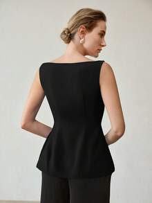 MOTF PREMIUM Blusa elegante sin mangas con dobladillo asimétrico - Negro - Ver 6