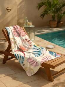 Cirelle 1pc Microfiber Beach Towel, Watercolor Seashell Pattern Sand Free Beach Towel, Quick Dry Super Absorbent Swim Pool Towel - Multicolor - View 1