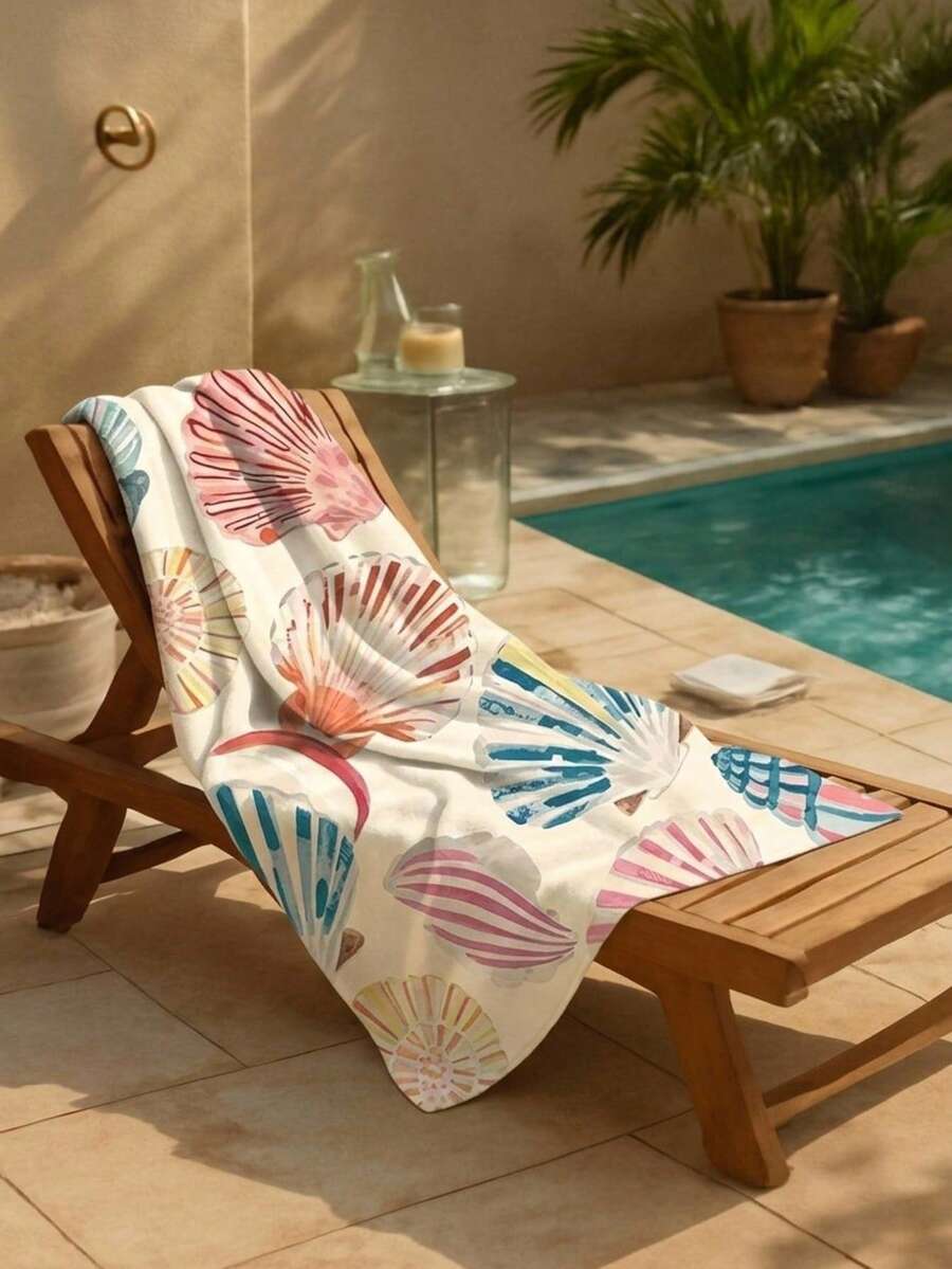 Cirelle 1pc Microfiber Beach Towel, Watercolor Seashell Pattern Sand Free Beach Towel, Quick Dry Super Absorbent Swim Pool Towel - Multicolor - View 1