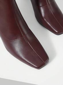 Mnmlis Autumn And Winter New Square Toe Thick Heel Ankle Boots, Versatile Commuting Thin Boots Soft Leather Comfortable Thick Heel Not Tired Feet, French Te Fall Shoes - Burgundy - View 3