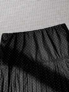 SHEIN 青少年女孩夏季休閒波點百褶裙 - 黑色 - 查看 5