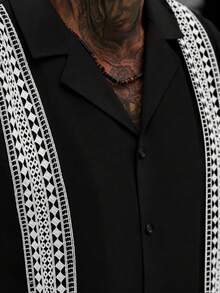 Manfinity CasualCool 男士休閒成熟風西裝領短袖襯衫 - 黑色 - 查看 4