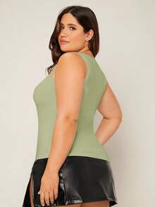 SHEIN BASICS Camiseta de tirantes de cuello redondo liso para verano, talla grande - Verde - Ver 2
