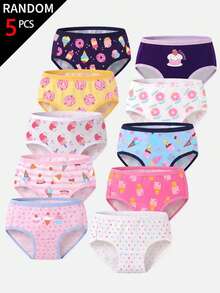 SHEIN 隨機盲盒 5件/組 女童柔軟內褲，對比色肩帶設計 - 彩色 - 查看 3