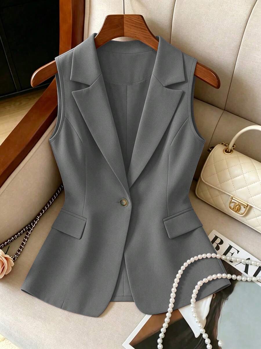 Elenzga Plus Size Women's Lightweight Casual Minimalist Blazer - Grey - View 1