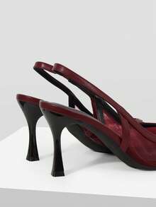 Mnmlis Pointed Toe Slingback High Heel Pumps For Women, Versatile Commuter Elegant Fashion - Burgundy - View 5