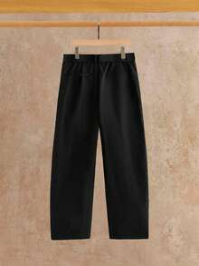 HIMLAND Plus Size Men's Solid Color Pleated Wide Leg Pants With Side Pockets - Black - View 3
