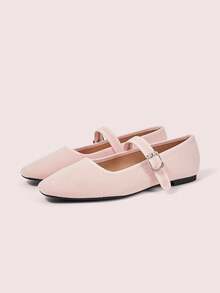 CUCCOO DOLLMOD Women's Shoes, Pink Corduroy Texture, Mary Jane Flats, Breathable Square Toe Head Ballet Shoes - Baby Pink - View 2