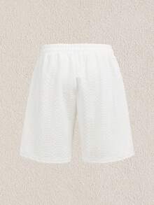 Mercer Haus Plus Size Men's Summer Casual Beach Vacation Drawstring Waist Pocketed Textured Shorts - White - View 6