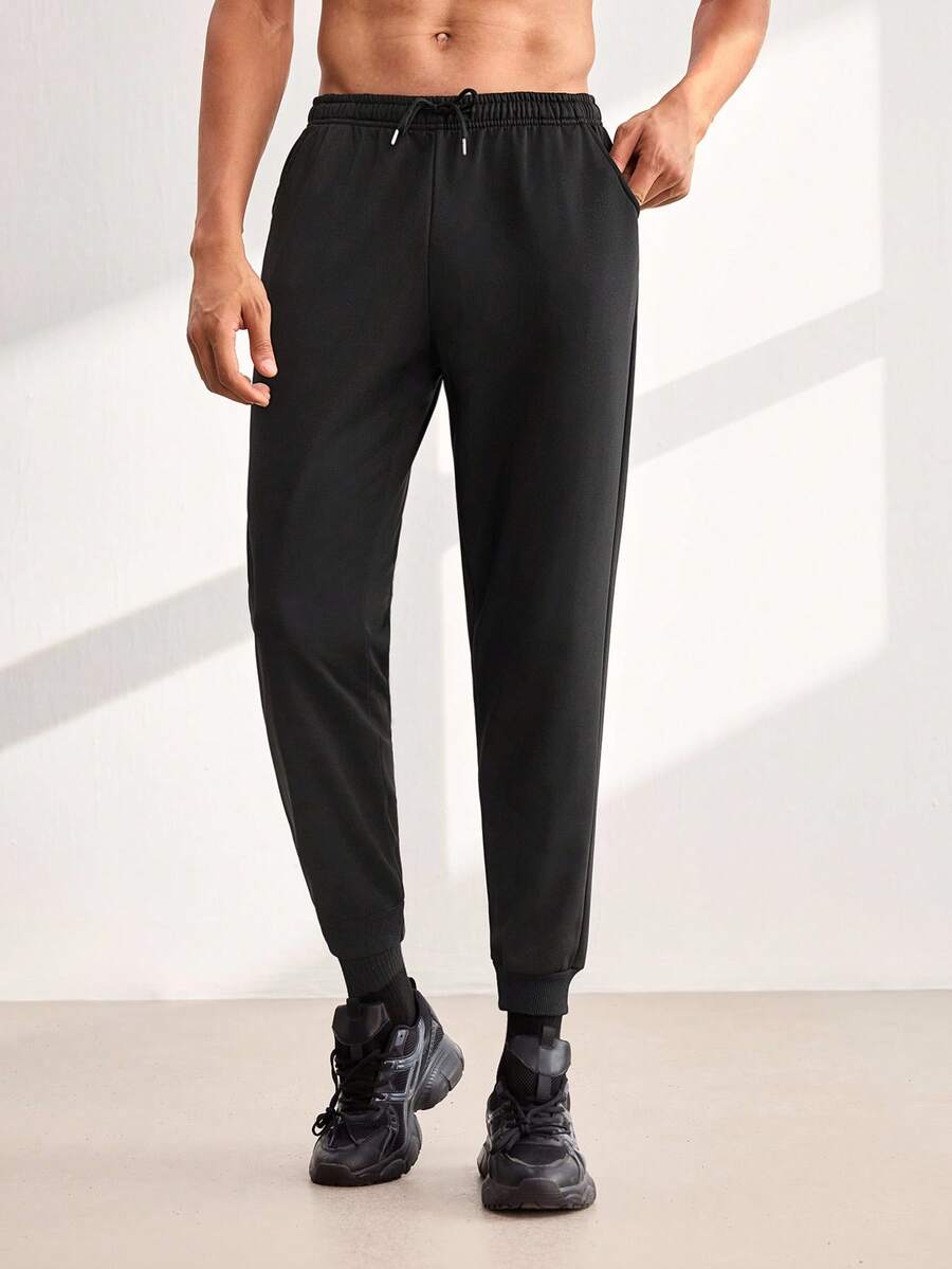 Driftmere 1pc Men's Solid Color Sweatpants, Loose American Casual Pants Sports Black - Black - View 1
