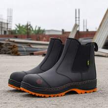 Genuine Leather Pleg Working Bootin Chelsea With Steel Helmet - negro naranja - View 5