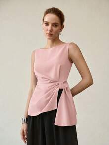 MOTF PREMIUM Blusa elegante sin mangas con bajo asimétrico - Rosa - Ver 4