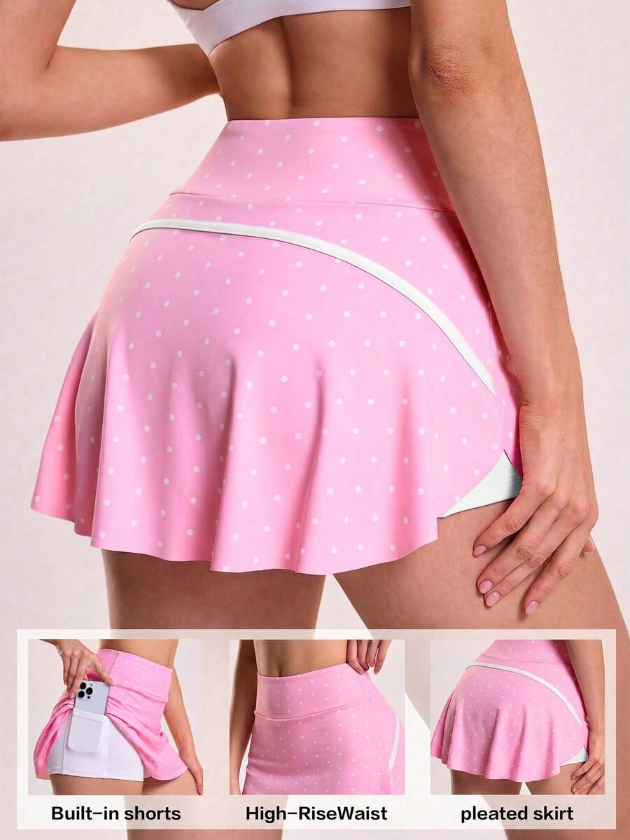 SHEIN Sovereign Charm 女款波點口袋裙褲,跑步與健身適用 - 彩色 - 查看 1