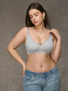 SHEIN Plus Size Simple Solid Color Ribbed Knit Bralette - Light Grey - View 7