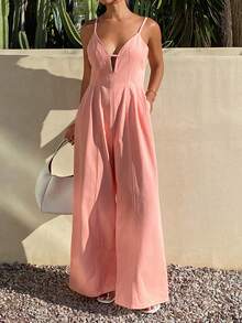 DAZY Women's Summer Casual Denim Camisole Jumpsuit Vacation Y2K - Pink - View 6