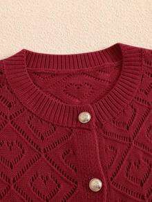 SHEIN Clasi Cárdigan de punto calado con hombros caídos talla grande - Rojo - Ver 3