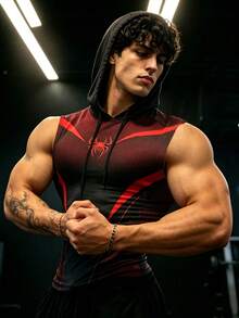 Gym Rark 男士抽繩連帽蜘蛛圖案休閒百搭日常旅行運動T恤 - 彩色 - 查看 3