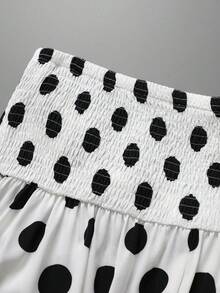 GlowEve CURVE Robe longue grande taille en tissu tissé à pois, col ras-du-cou, encolure en V, design à nouer, sans manches, taille haute, drapée, ourlet trapèze, élégante, vintage, style français léger, pour plage, vacances, après-midi thé, rendez-vous, fête, mode printemps-été - Noir et Blanc - Voir 7