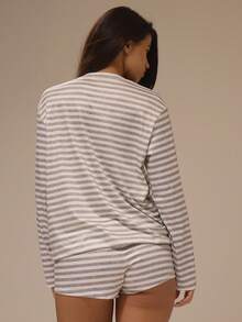 MUSERA Grey Striped Crewneck Longsleeve Loose Oversized Fit Tee Only Daily Lingerie Sexy Cute Underwear Pajama Muse In Her Era - Multicolor - View 4