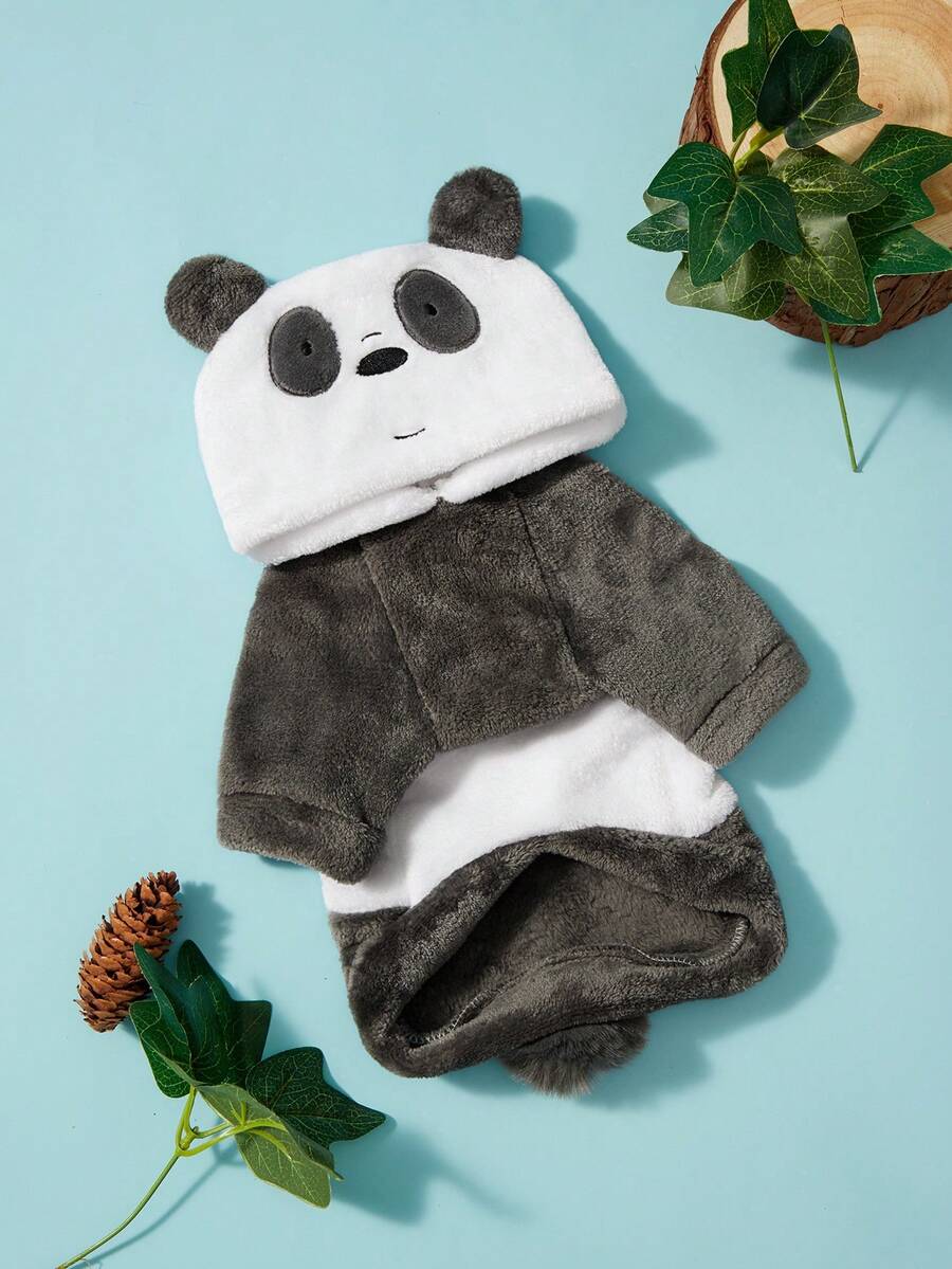 We Bare Bears X PETSIN 1件寵物秋冬裝,貓狗通用厚實保暖連帽衛衣,可愛卡通熊造型變身套裝,適合室內休閒或寒冷戶外冬季散步,小型犬舒適上衣 - 深灰 - 查看 1