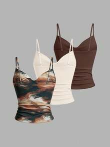 Sweetra Set 3 pcs Atasan Camisole Pelangsing Wanita, Atasan Serbaguna Gaya Y2K - MultiWarna - View 2